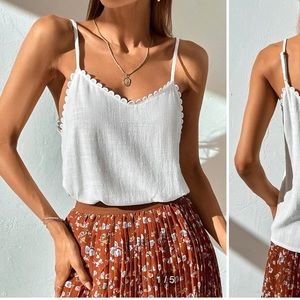 Shein Scallop Lace Trim White Cali Top